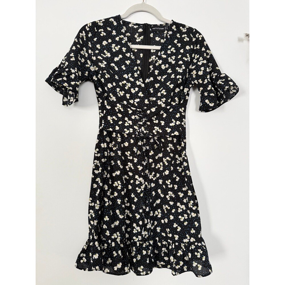 PRETTYLITTLETHING Floral Ruffle Wrap Mini Dress - size small - Picture 1 of 6